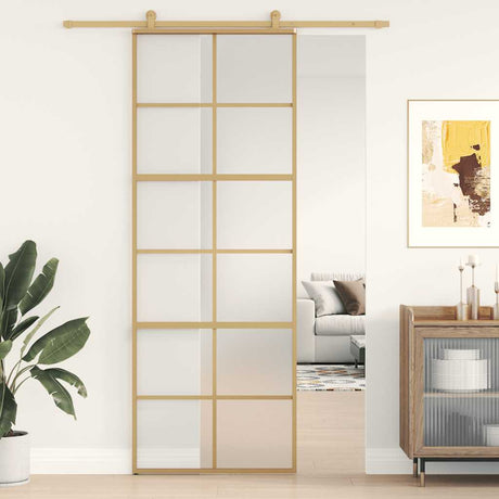 Vidaxx Schiebetür 76x205 cm ESG-Glas matt und Aluminium goldfarben