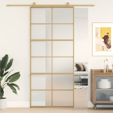 Vidaxx Schiebetür 90x205 cm ESG-Glas matt und Aluminium goldfarben