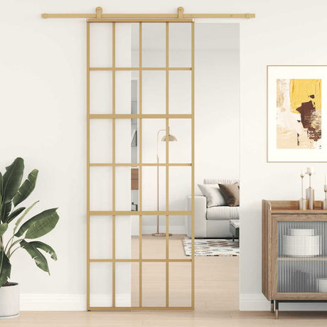 Vidaxx Schiebetür 76x205 cm klares ESG-Glas und goldfarbenes Aluminium