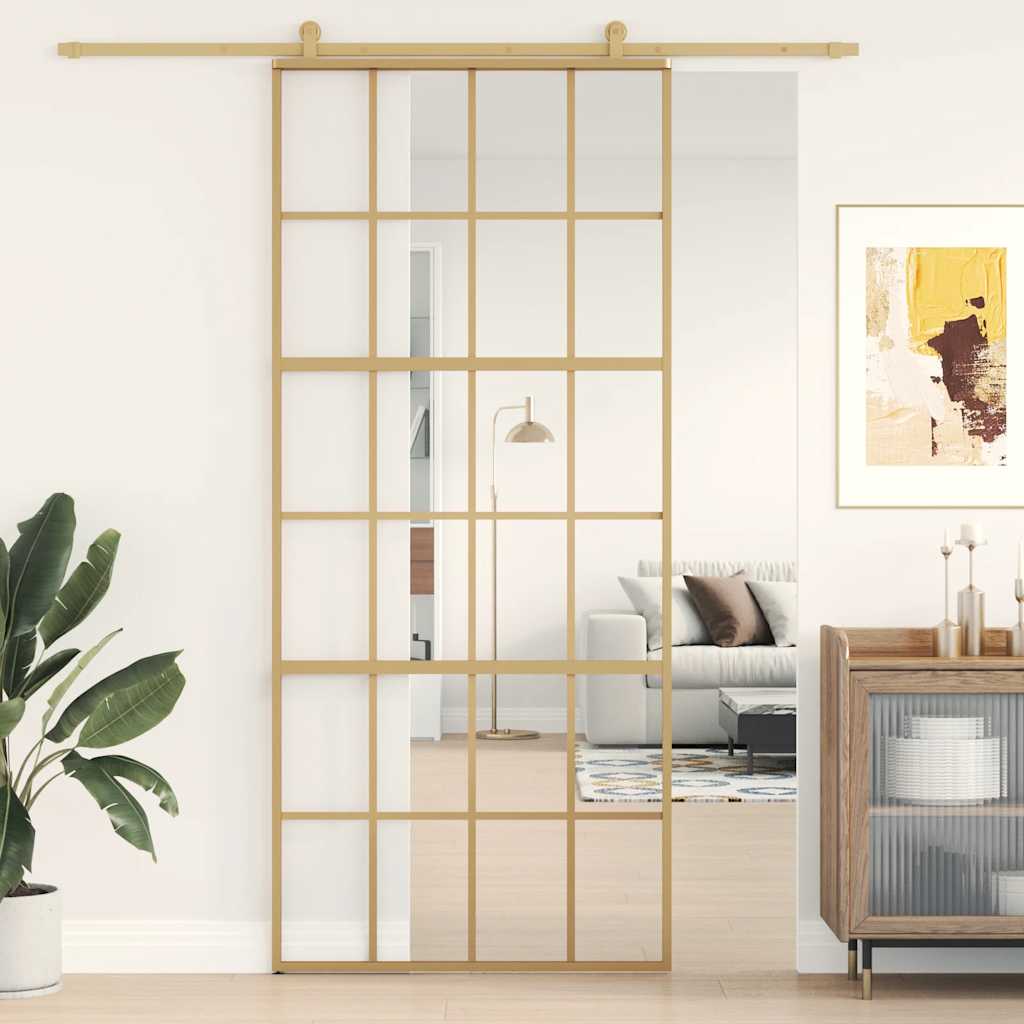 Vidaxx Schiebetür 90x205 cm klares ESG-Glas und Aluminium goldfarben