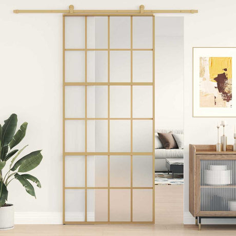 Vidaxx Schiebetür 90x205 cm ESG-Glas matt und Aluminium goldfarben
