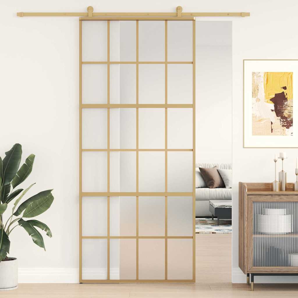 VidaXL Schiebetür 90x205 cm mattes ESG-Glas und Aluminium goldfarben