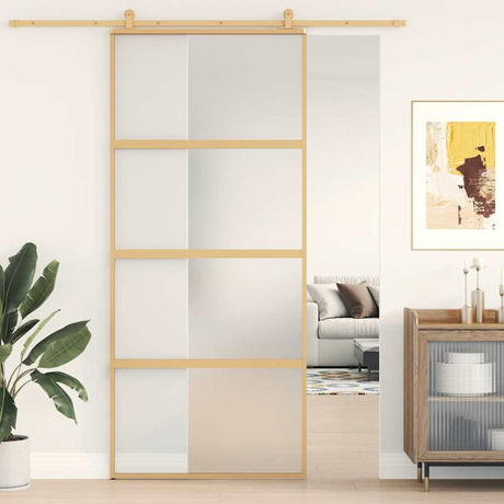Vidaxx Schiebetür 90x205 cm ESG-Glas matt und Aluminium goldfarben