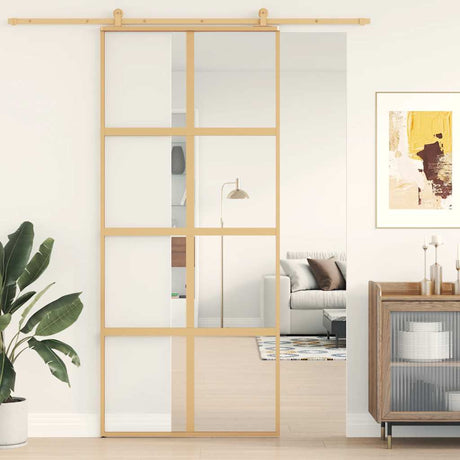 Vidaxx Schiebetür 90x205 cm klares ESG-Glas und Aluminium goldfarben