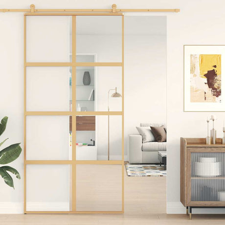 Vidaxx-Schiebetür 102,5 x 205 cm, klares ESG-Glas und Aluminium-Goldfarbe