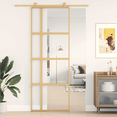 Vidaxx Schiebetür 76x205 cm klares ESG-Glas und goldfarbenes Aluminium