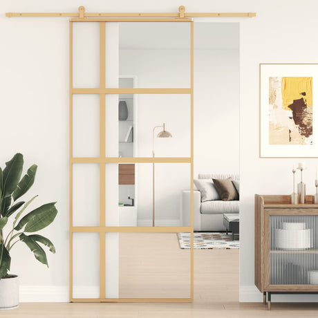Vidaxx Schiebetür 90x205 cm klares ESG-Glas und Aluminium goldfarben