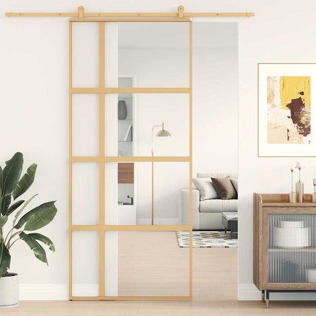 Vidaxx Schiebetür 90x205 cm klares ESG-Glas und Aluminium goldfarben