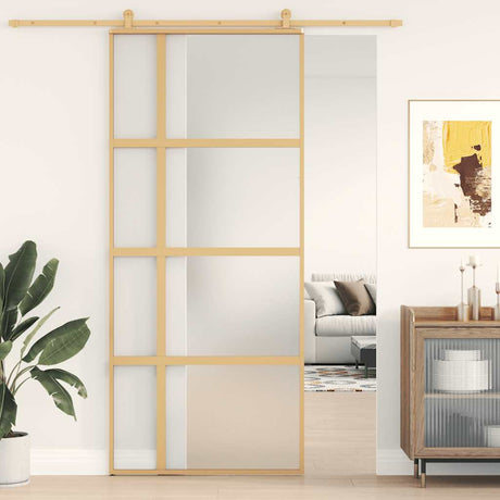 Vidaxx Schiebetür 90x205 cm ESG-Glas matt und Aluminium goldfarben