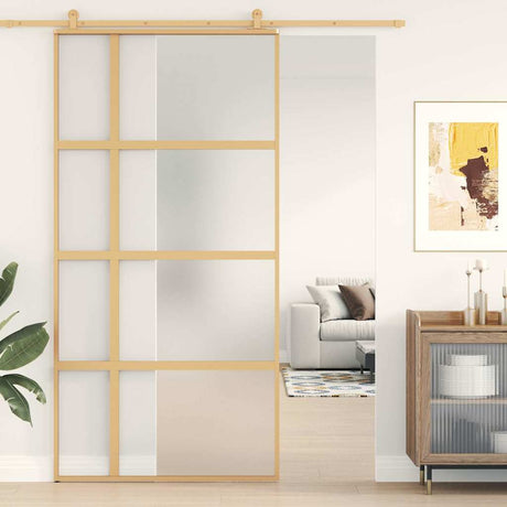 Vidaxx Schiebetür 102,5x205 cm ESG-Glas matt und Aluminium goldfarben