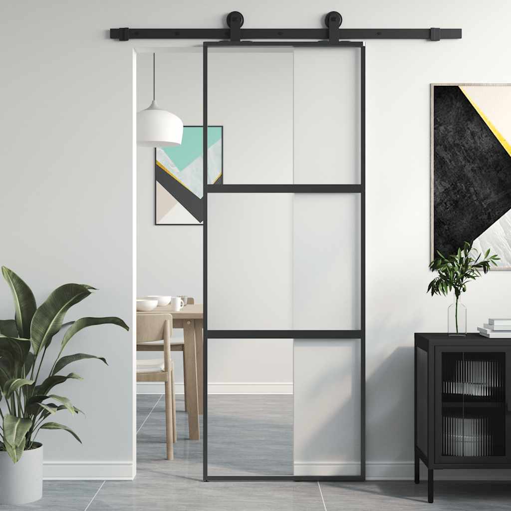 Vidaxx Schiebetür 76x205 cm Hartglas und Aluminium schwarz
