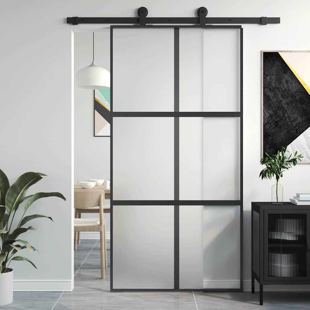 Vidaxx Schiebetür 102,5x205 cm Hartglas und Aluminium schwarz