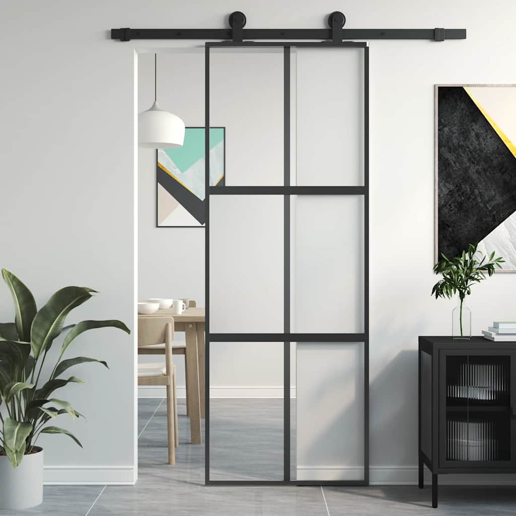 Vidaxx Schiebetür 76x205 cm Hartglas und Aluminium schwarz