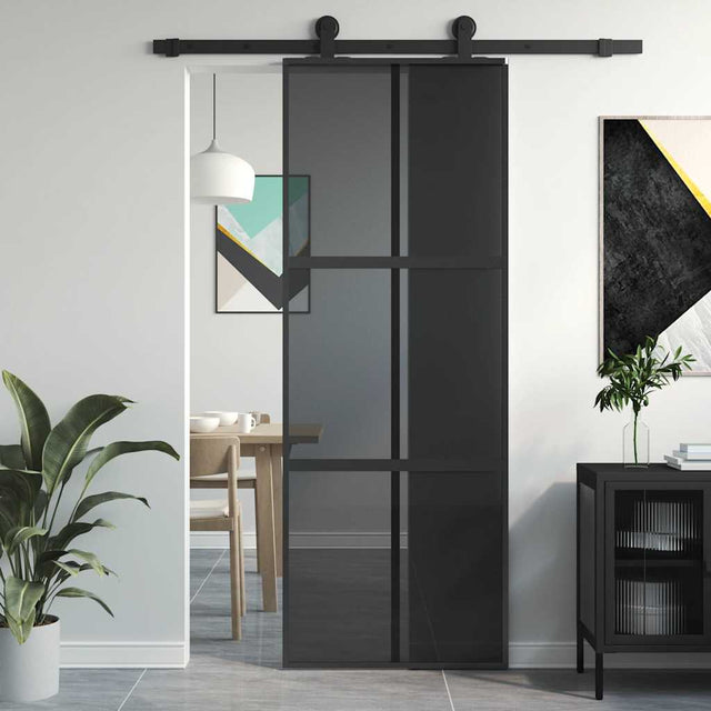 Vidaxx Schiebetür 76x205 cm Hartglas und Aluminium schwarz