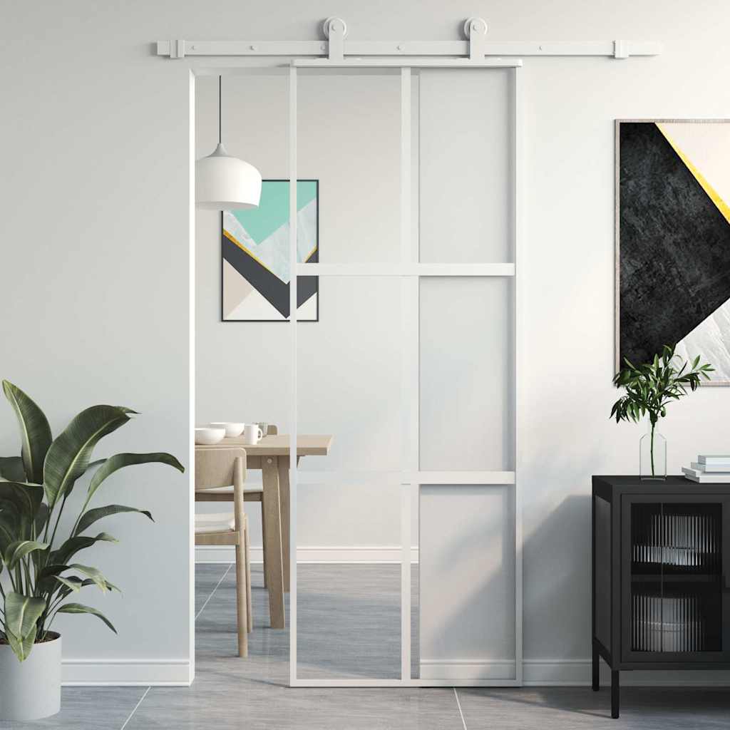 Vidaxx Schiebetür 76x205 cm Hartglas und Aluminium weiß