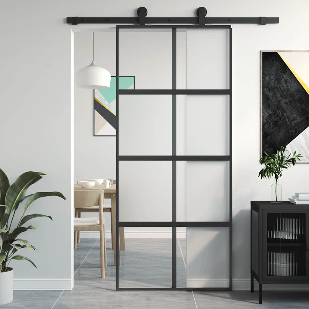 Vidaxx Schiebetür 90x205 cm Hartglas und Aluminium schwarz
