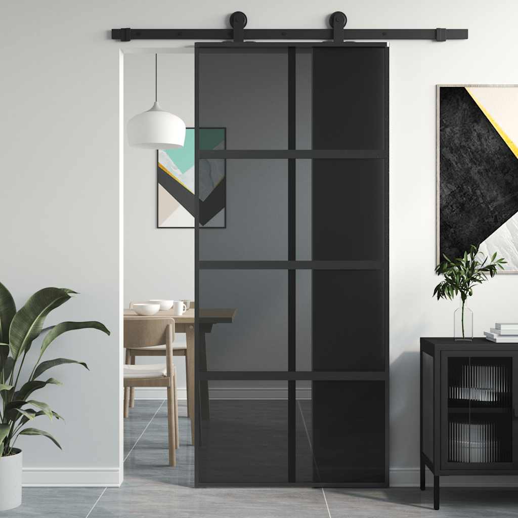 VidaXL Schiebetür 90x205 cm gehärtetes Glas und Aluminium schwarz
