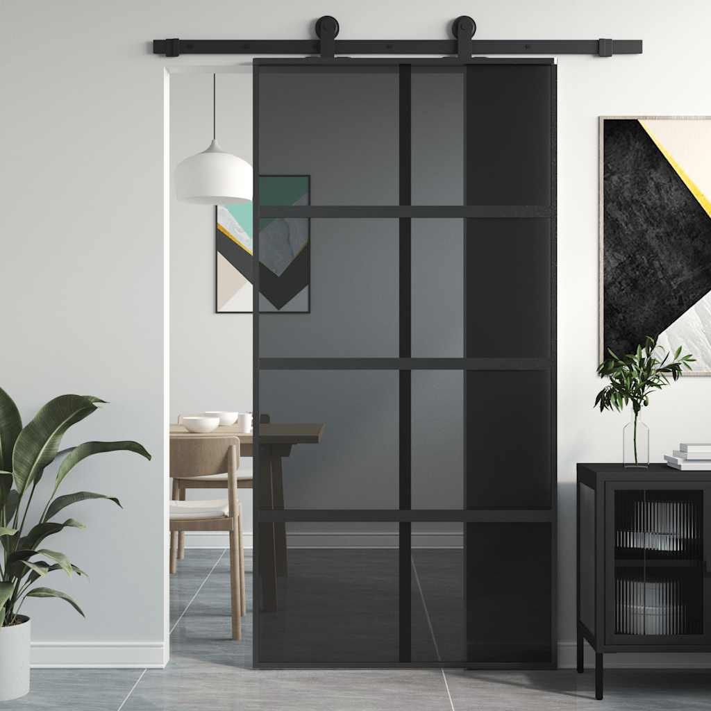 Vidaxx Schiebetür 102,5x205 cm Hartglas und Aluminium schwarz