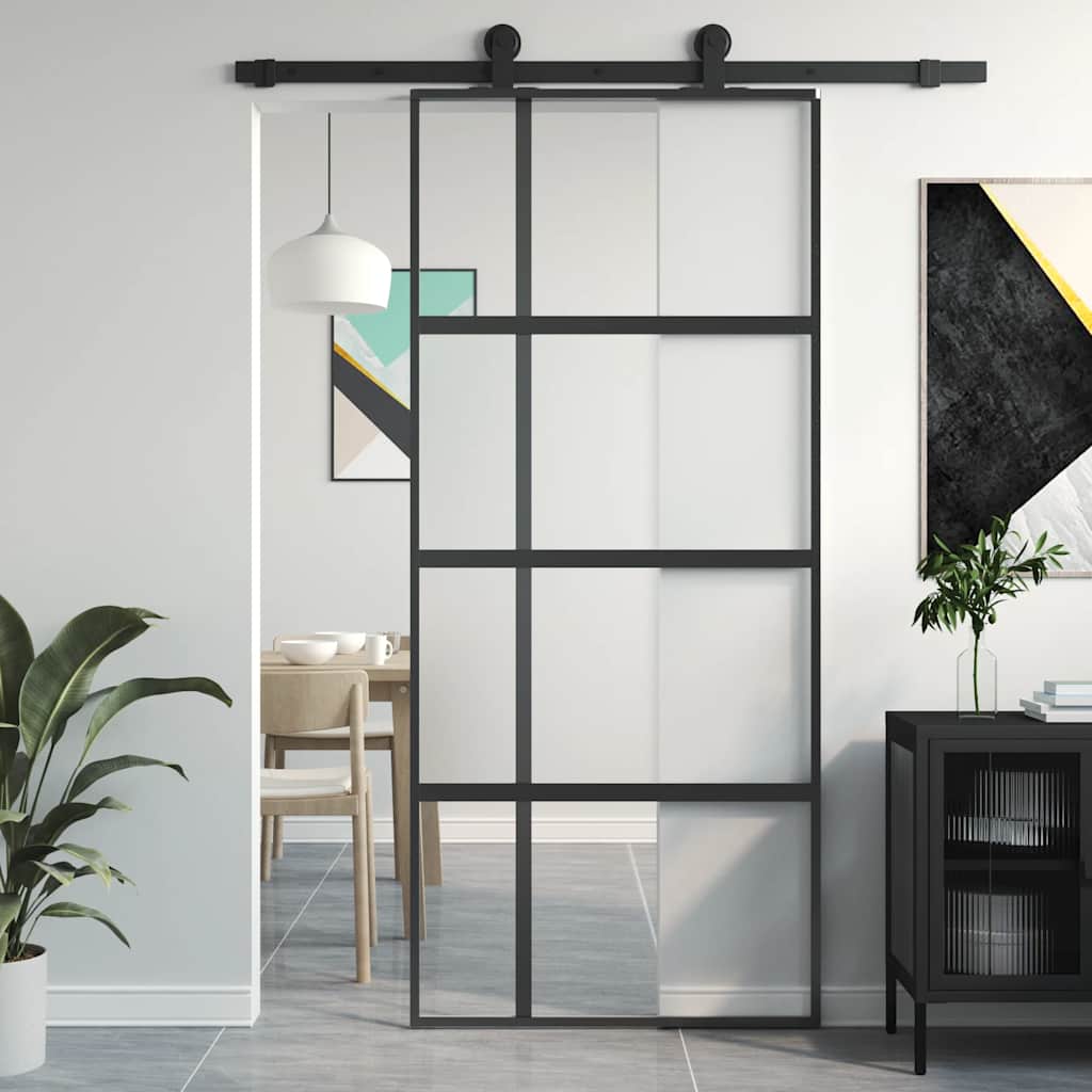 Vidaxx Schiebetür 90x205 cm Hartglas und Aluminium schwarz