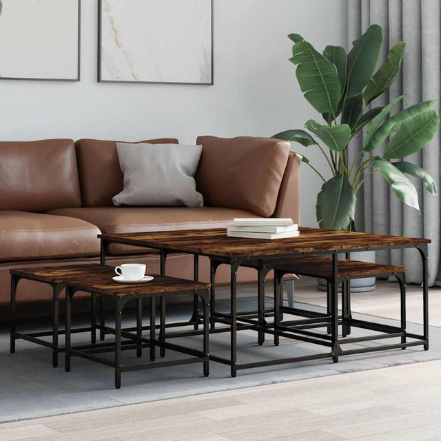 Vidaxl 5-delige tafeltjesset bewerkt hout gerookt eikenkleurig