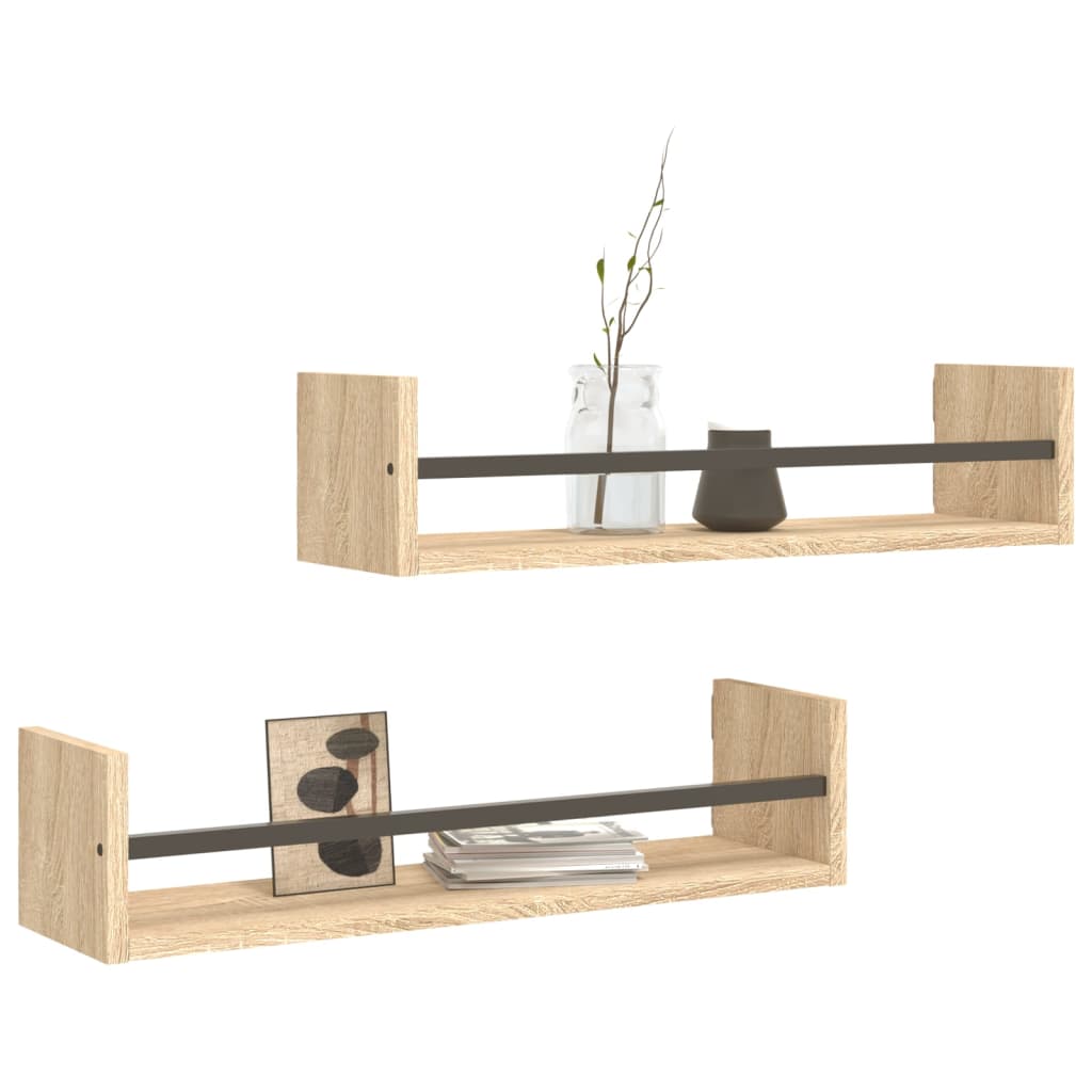 Vidaxl wandschappen met stangen 2 st 60x16x14 cm sonoma eikenkleurig