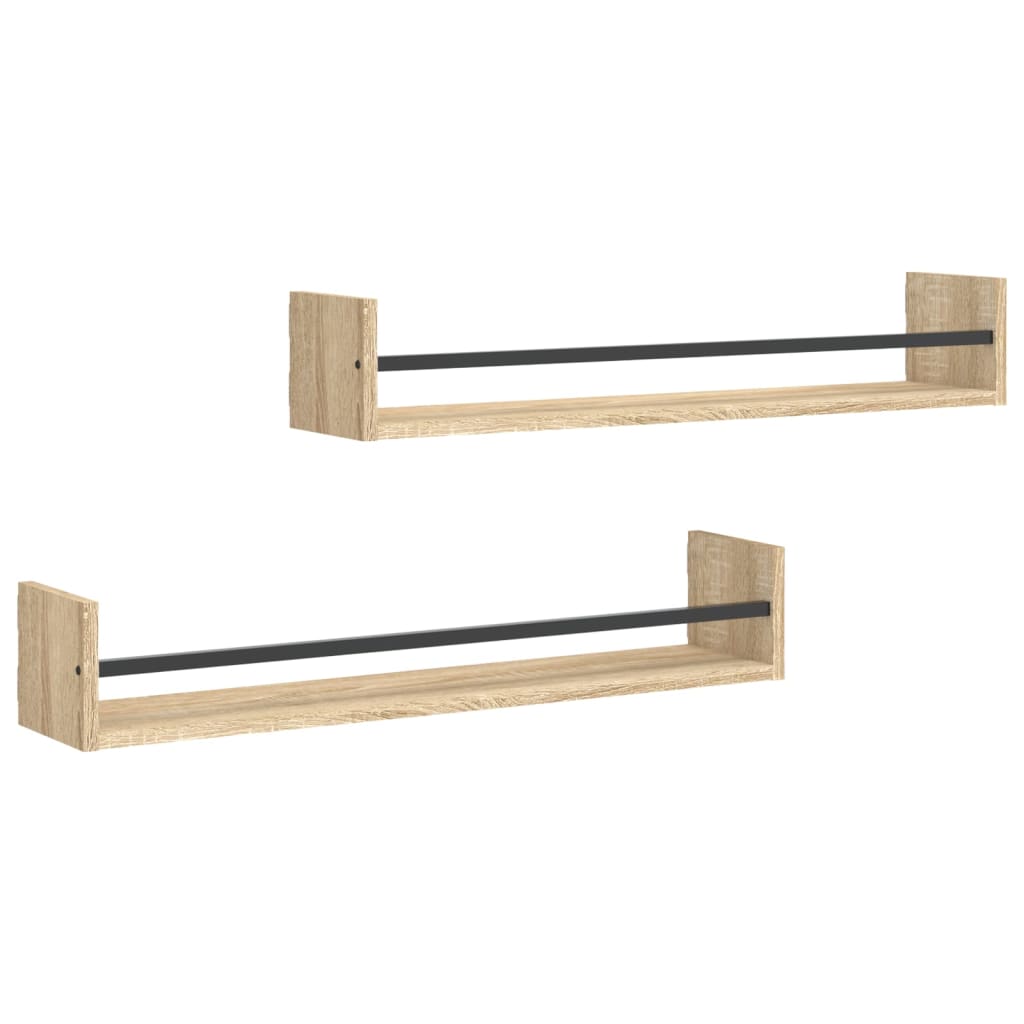 Vidaxl wandschappen met stangen 2 st 80x16x14 cm sonoma eikenkleurig