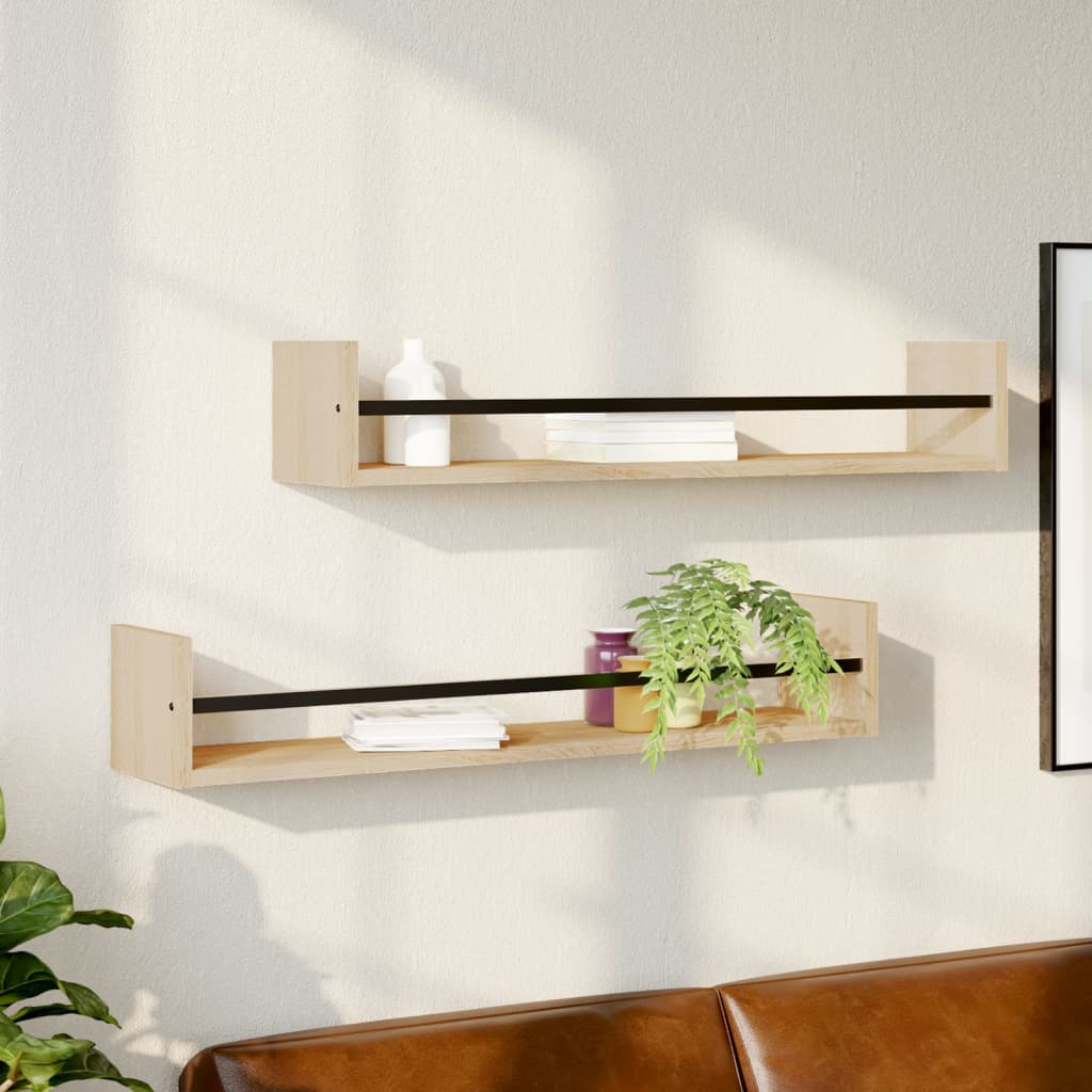 Vidaxl wandschappen met stangen 2 st 80x16x14 cm sonoma eikenkleurig