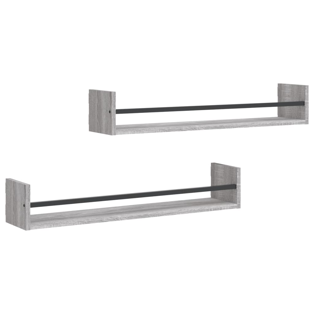 Vidaxl wandschappen met stangen 2 st 80x16x14 cm grijs sonoma