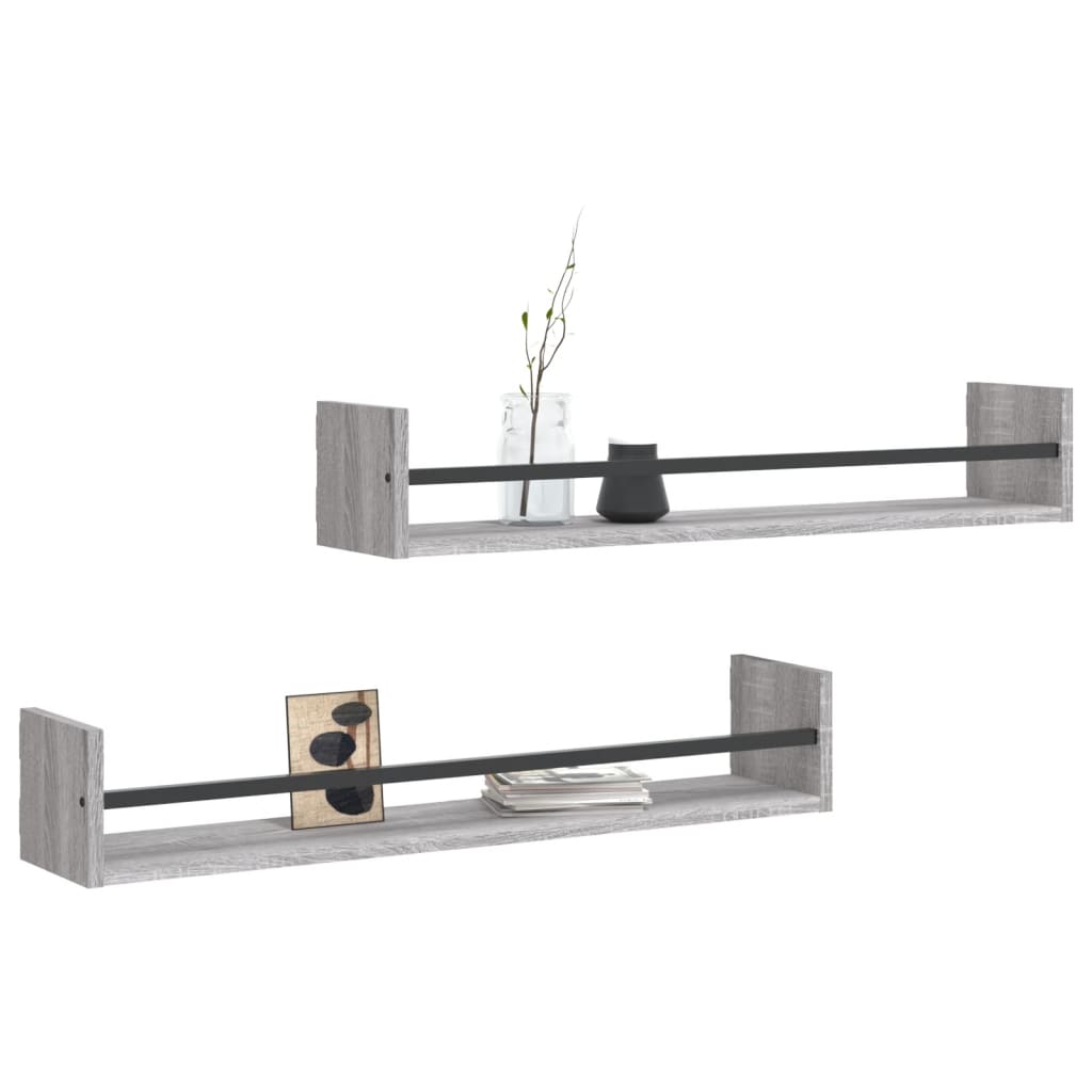 Vidaxl wandschappen met stangen 2 st 80x16x14 cm grijs sonoma