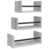Vidaxl 3-delige wandschappenset met stangen bewerkt hout grijs sonoma