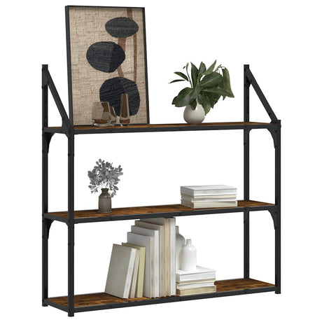 Vidaxl wandrek 3-laags 80x21x78,5 cm bewerkt hout gerookt eikenkleurig