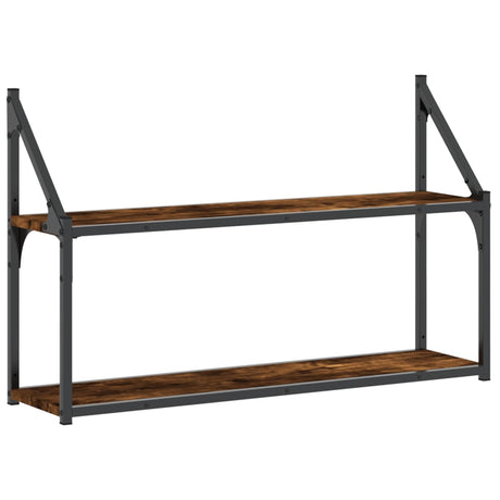 Vidaxl wandrek 2-laags 80x21x51 cm bewerkt hout gerookt eikenkleurig