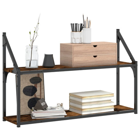 Vidaxl wandrek 2-laags 80x21x51 cm bewerkt hout gerookt eikenkleurig