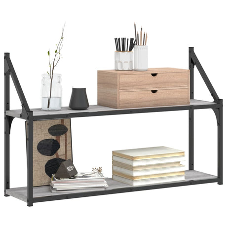 Vidaxl wandrek 2-laags 80x21x51 cm bewerkt hout grijs sonoma eiken