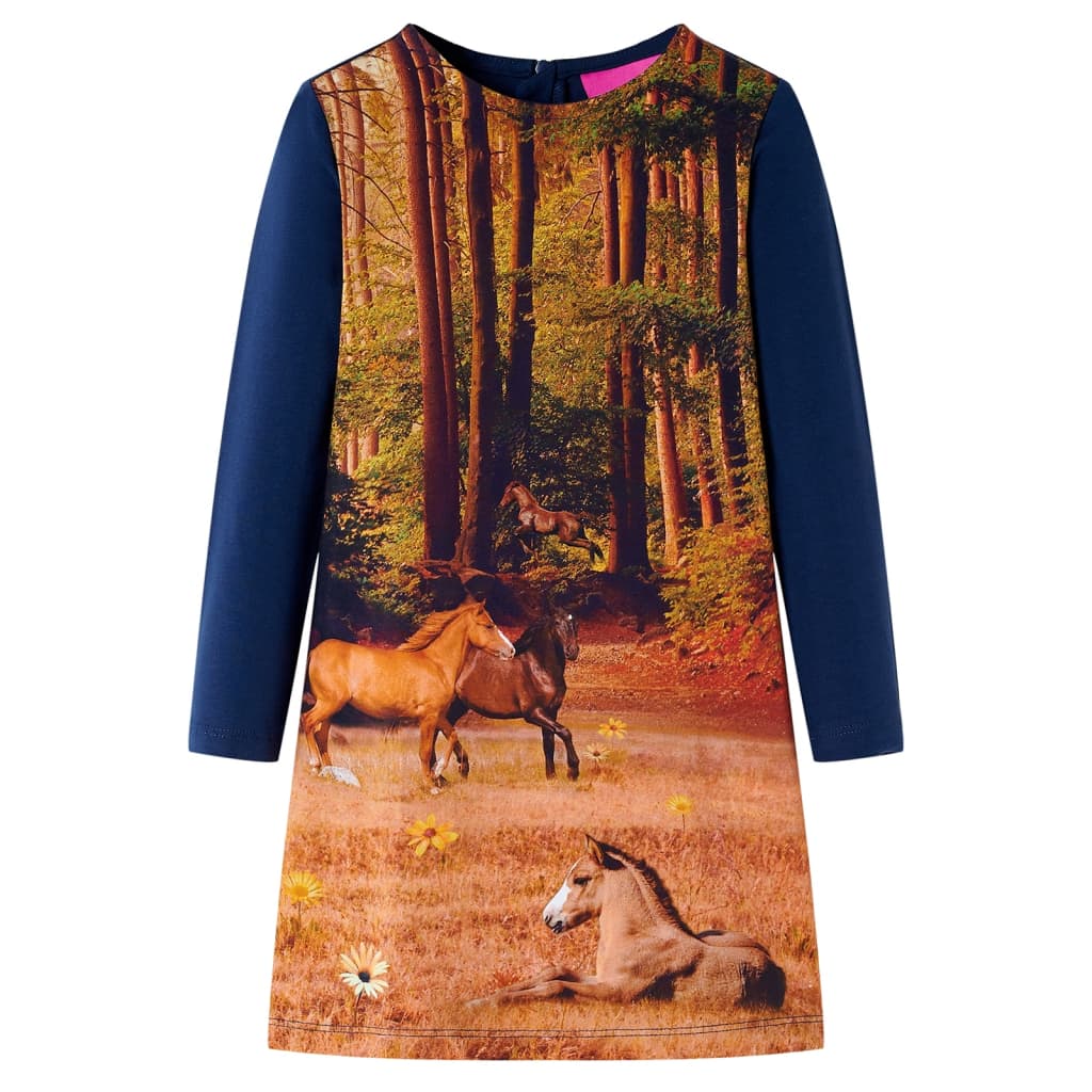 VidaXL Kinderkleid mit langen Ärmeln 140 Marineblau