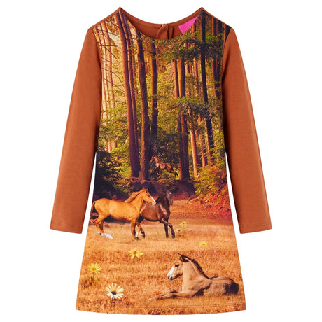 VidaXL Kinderkleid mit langen Ärmeln 128 cognacfarben