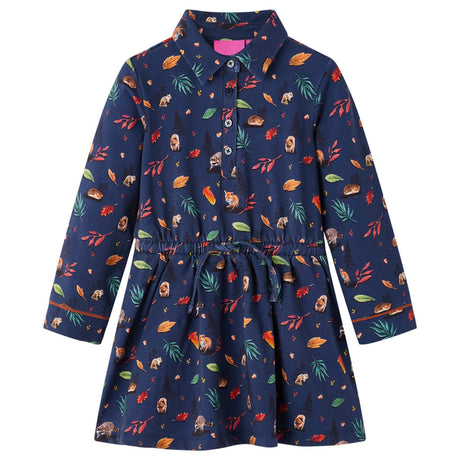 VidaXL Kinderkleid mit langen Ärmeln 128 Marineblau