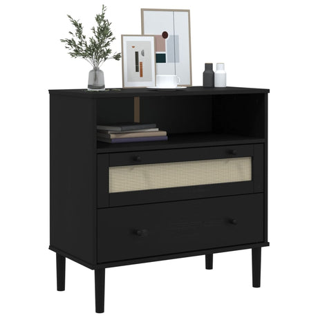 Vidaxl dressoir senja rattan-look 80x40x80 cm massief grenenhout zwart