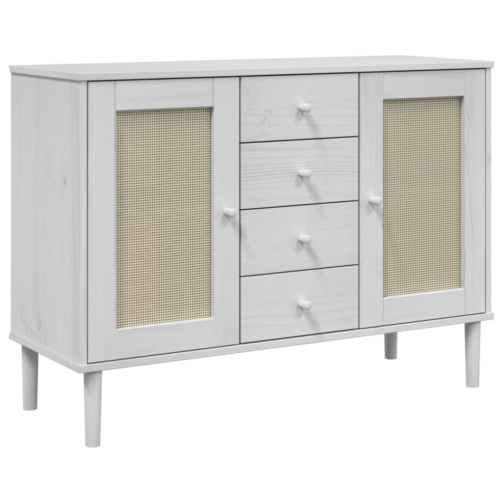 Vidaxl dressoir senja rattan-look 112x40x80 cm massief grenenhout wit