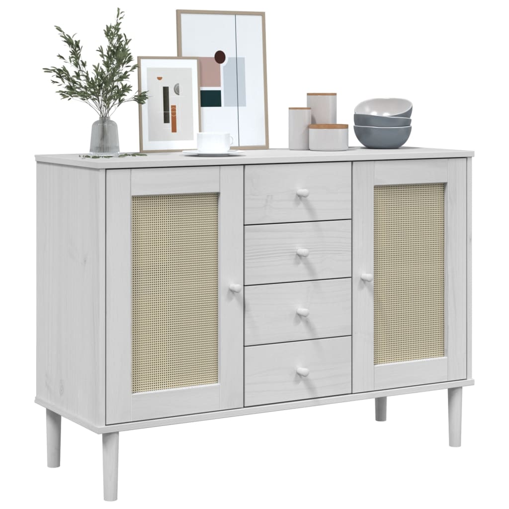 Vidaxl dressoir senja rattan-look 112x40x80 cm massief grenenhout wit