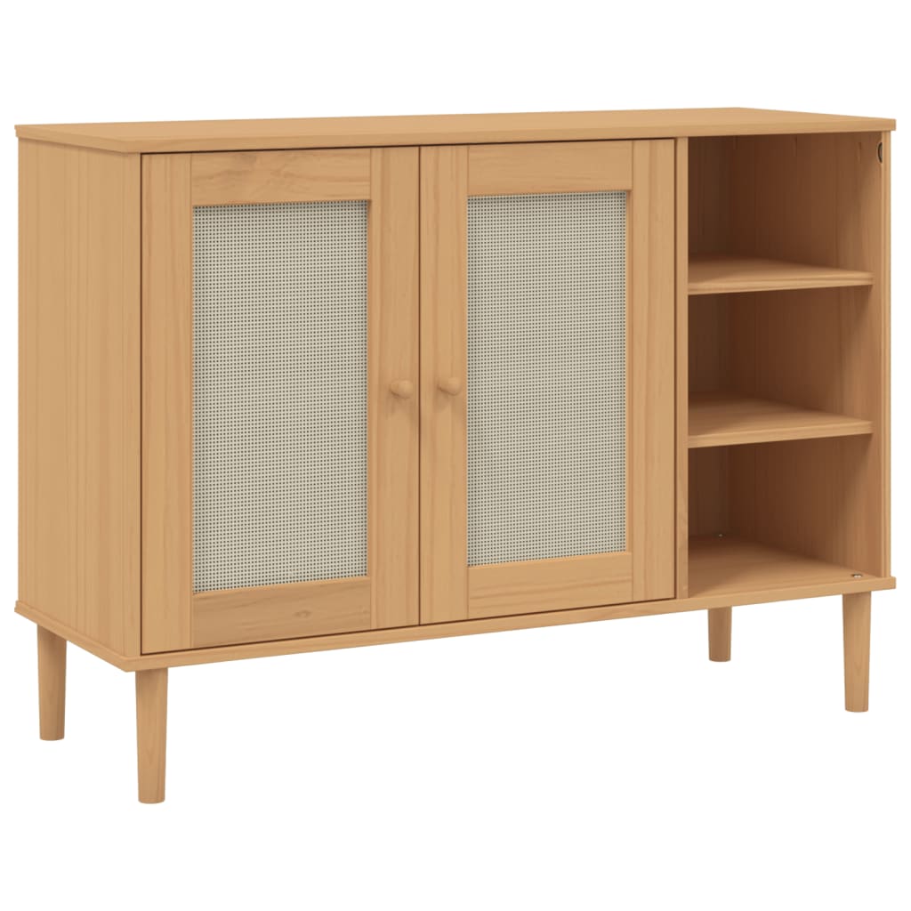 Vidaxl dressoir senja 112x40x80 cm rattan massief grenenhout bruin