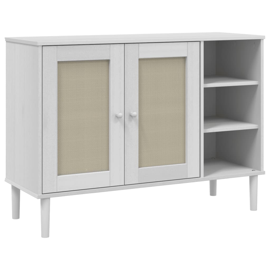 Vidaxl dressoir senja 112x40x80 cm rattan look massief grenenhout wit