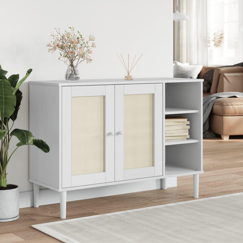 Vidaxl dressoir senja 112x40x80 cm rattan look massief grenenhout wit