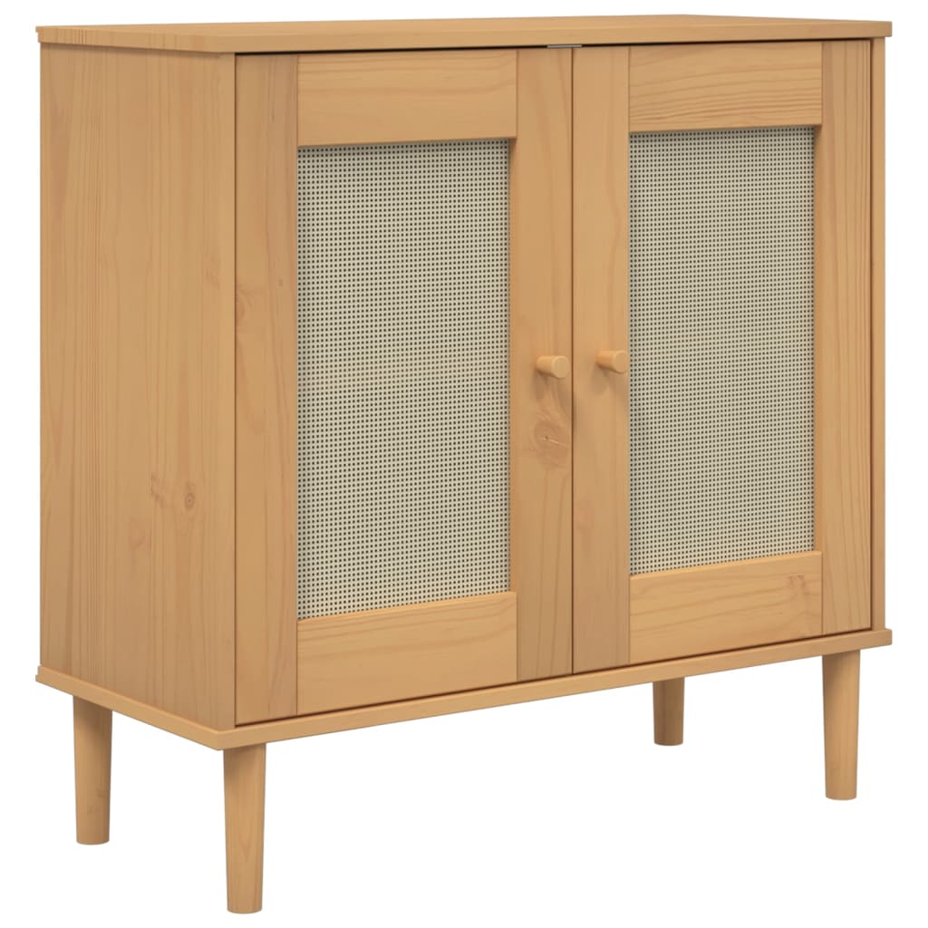 Vidaxl dressoir senja 80x35x80 cm rattan look massief grenenhout bruin