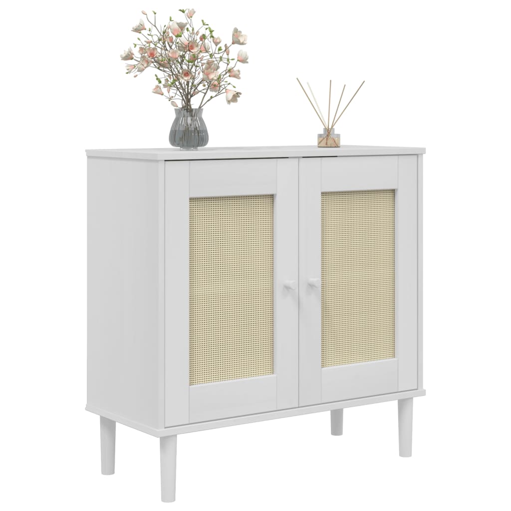 Vidaxl dressoir senja 80x35x80 cm rattan look massief grenenhout wit