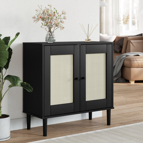 Vidaxl dressoir senja 80x35x80 cm rattan look massief grenenhout zwart
