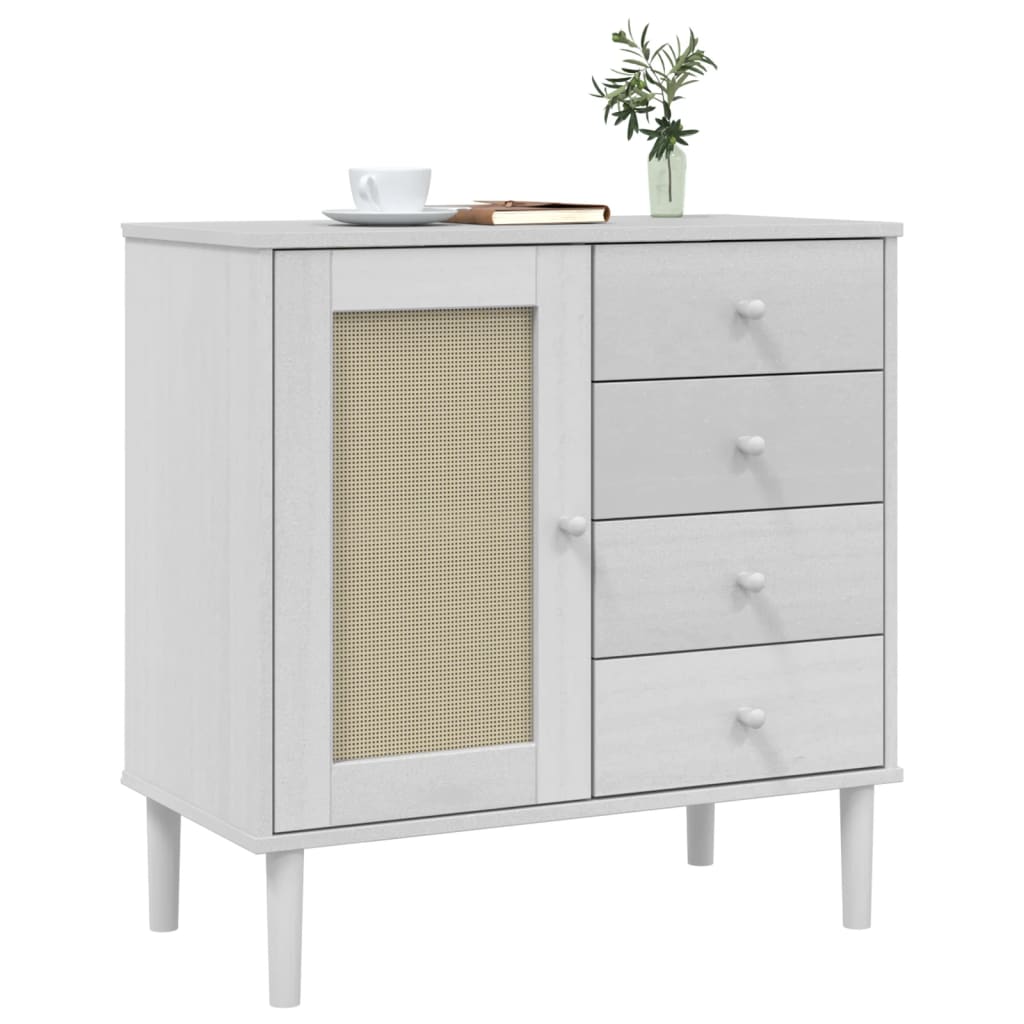Vidaxl dressoir senja 80x40x80 cm rattan look massief grenenhout wit