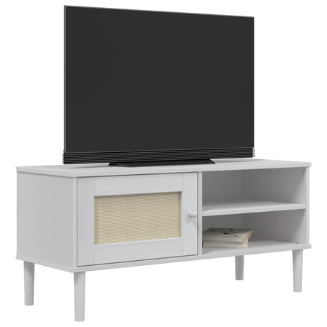 Vidaxl tv-meubel senja 106x40x49 cm rattan massief grenenhout wit