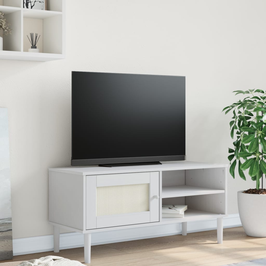 Vidaxl tv-meubel senja 106x40x49 cm rattan massief grenenhout wit