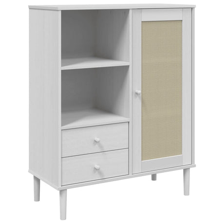 Vidaxl hoge kast senja rattan-look 90x40x112 cm massief grenenhout wit